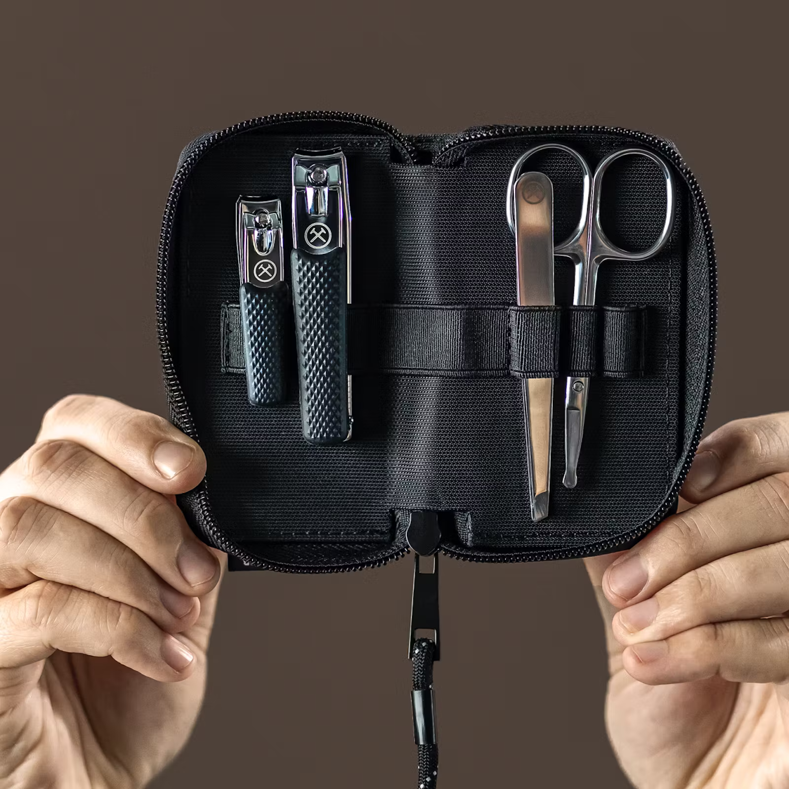 Premium Grooming Tool Kit with Nail Clippers & Tweezers | Waxed-Canvas Case